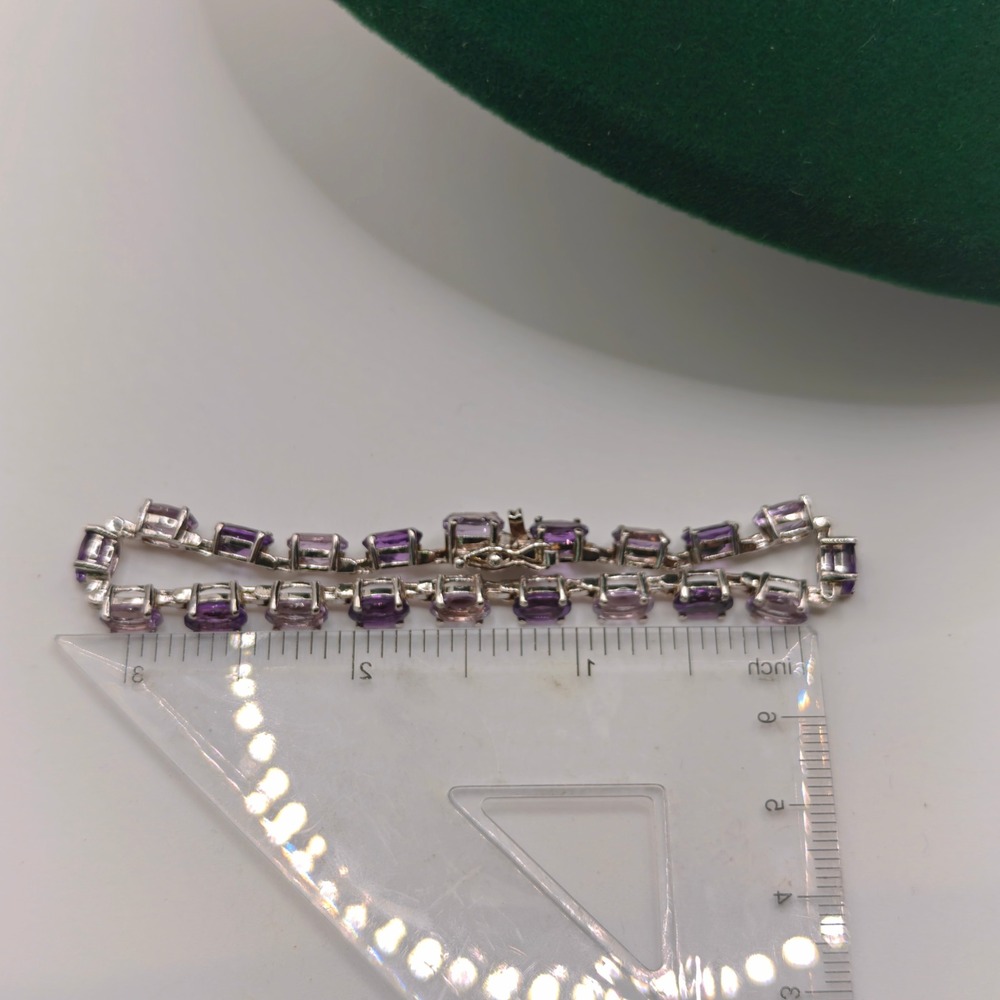 Signed CN 925 Sterling Silver Two Tone Amethyst Tennis Bracelet 7 Inch Purple - Picture 8 of 8
